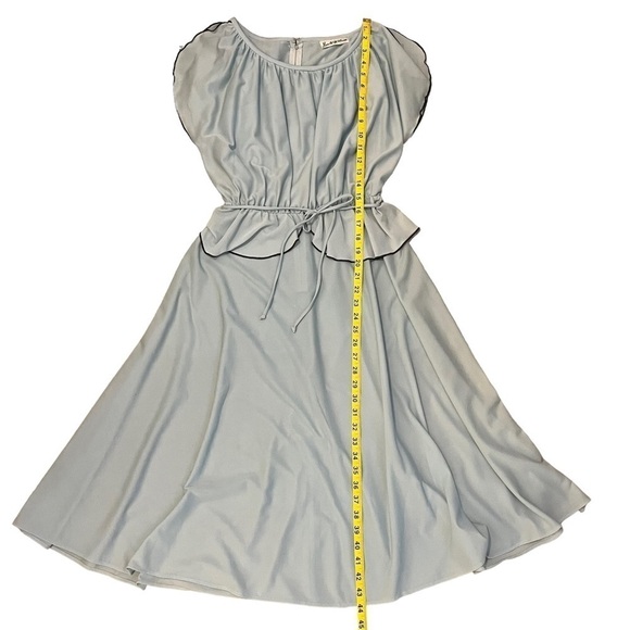 Vintage 70s Harold Williams Light Blue/Green Flowy Maxi Dress Black Trim Pelham - Picture 10 of 10